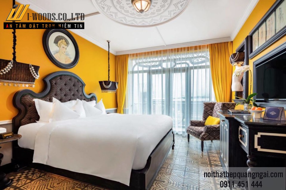 Nội thất khách sạn mini tone vàng mang lại cảm giác tươi mát và ấm áp